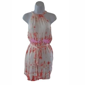 NWT Gypsy 05 Peach Red Pink Tie Dye High Neck Belted Mini Summer Dress